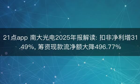 21点app 南大光电2025年报解读: 扣非净利增31.49%， 筹资现款流净额大降496.77%